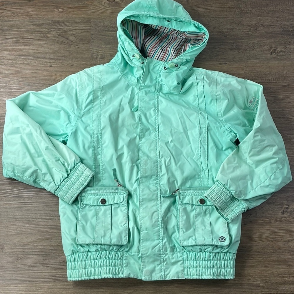 Billabong Girls Mint Green Mid Weight Hooded Windbreaker Jacket, size XL